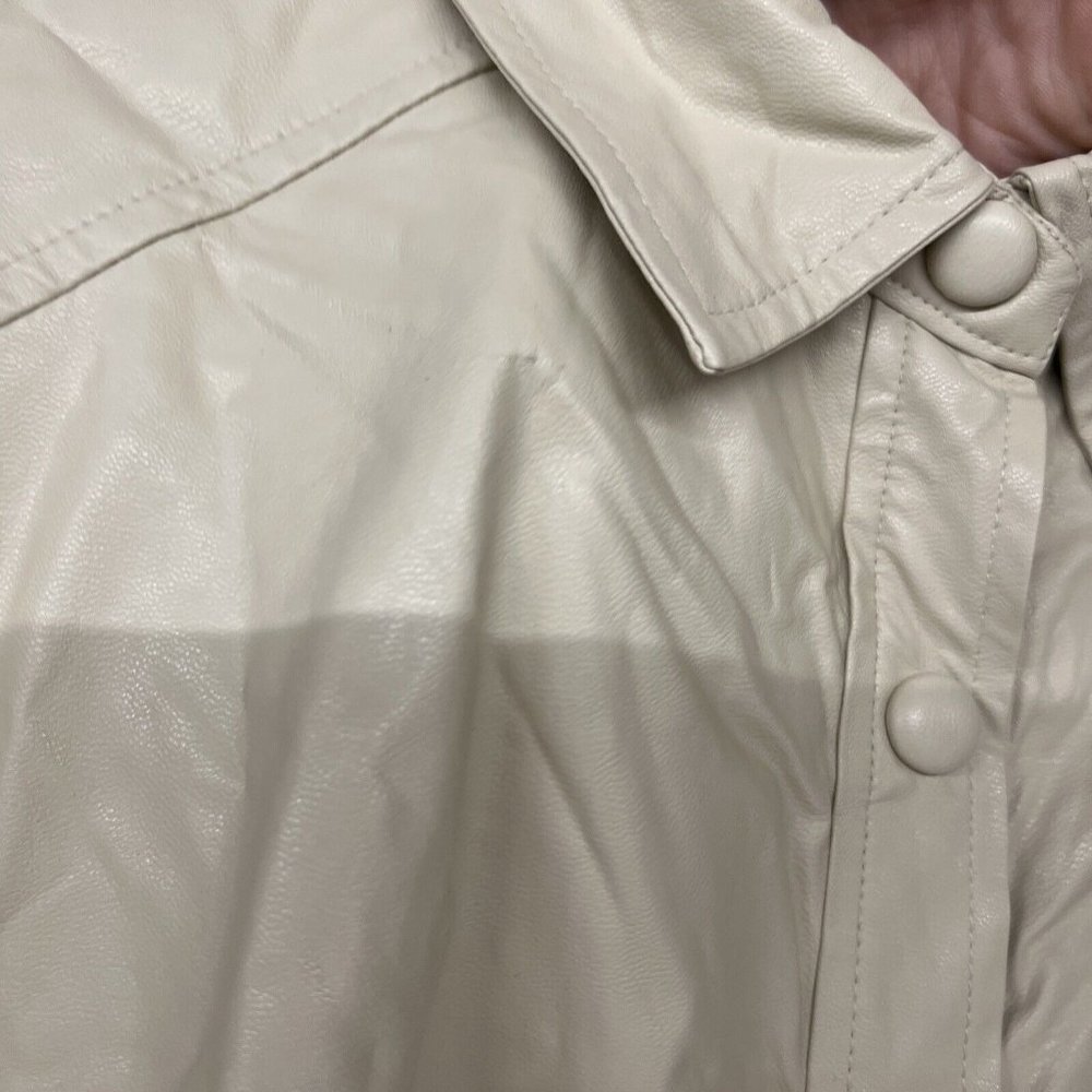 NEW Medium M The Frankie Shop Leandra Faux Leather Shirt In Beige Button Down - Picture 8 of 9